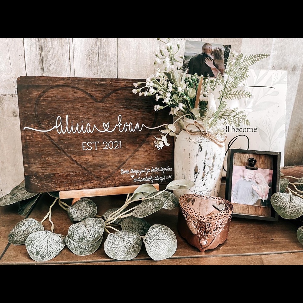 Heart Shaped Dark Stained Signs Perfect for Valentines Day and Customizable
